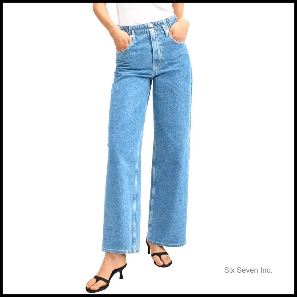Stretchy Elastic High Waist Wide Leg Jeans Trendy Y2K Baggy Straight Trousers